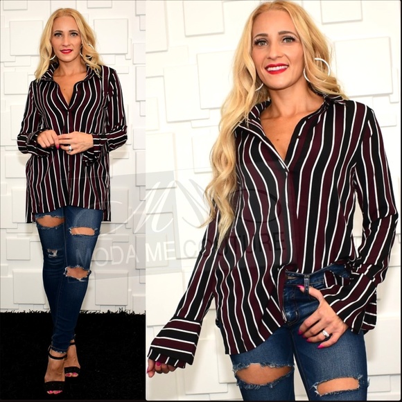 Top Shirt Striped Button Down top - Picture 2 of 4